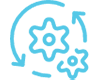 Icon of 2 gears with circular arrows going counter-clockwise